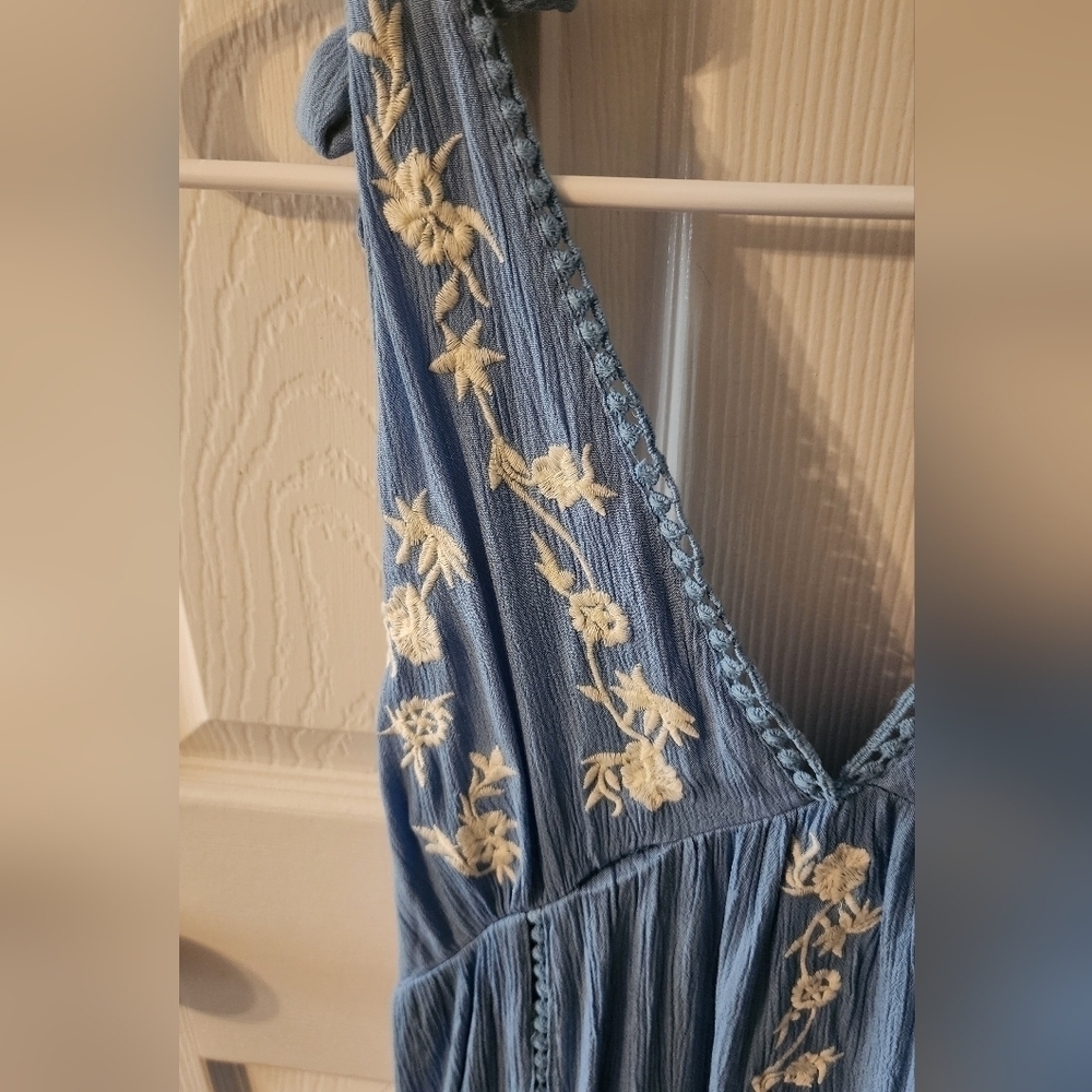 Jessica Simpson blue white embroidered tie shoulder mini dress XS - Picture 10 of 12
